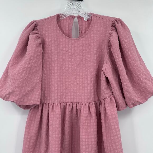 Mable Renee Puff Sleeve Textured Babydoll Dress Pink Cottagecore Womens Sz S - Picture 4 of 11